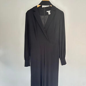 Chic Black Blazer-Style Jumpsuit with Skinny Scarf - Size 8